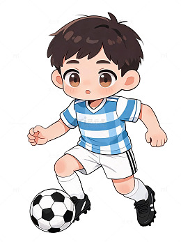 卡通风踢足球小男孩插画素材