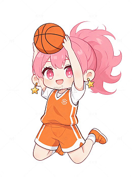 卡通风篮球少女运动插画设计素材