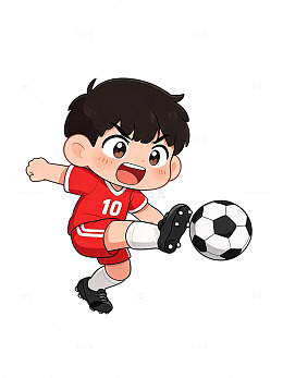 卡通风踢足球小男孩手绘插画素材
