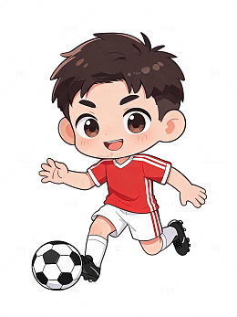 卡通风踢足球男孩插画设计素材