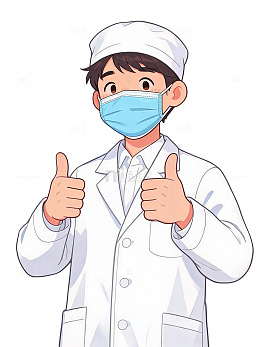 医生戴口罩点赞插画卡通风设计素材
