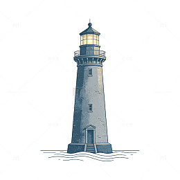 手绘风灯塔海洋风景插画设计素材