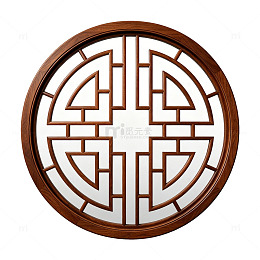 中式风格圆形窗花镂空木雕设计素材