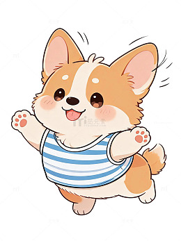 卡通风柯基犬可爱奔跑插画素材