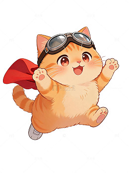 卡通风飞行小猫超级英雄设计素材