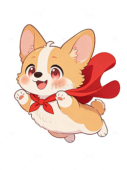 卡通风柯基犬超级英雄插画设计素材