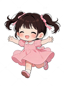 可爱风小女孩跳舞卡通插画设计素材