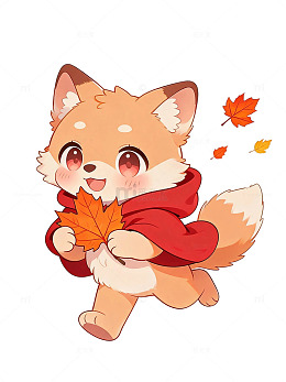 卡通风秋日小狐狸落叶插画设计素材