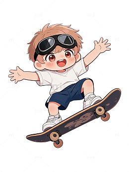 卡通风滑板少年动态插画设计素材