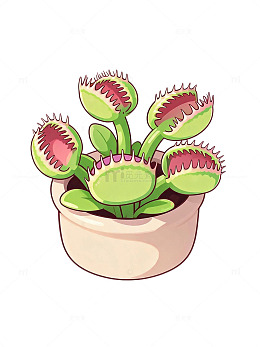 卡通风格素材捕蝇草盆栽插画设计