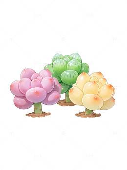 卡通风格多肉植物手绘插画设计素材