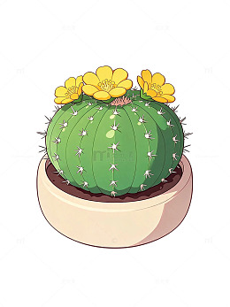 卡通风格素材开花仙人掌盆栽插画