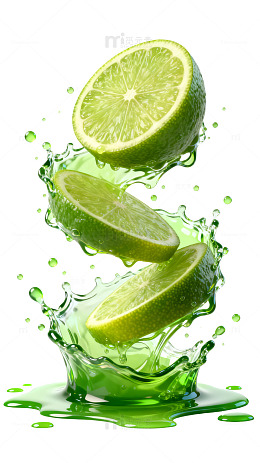 清新风青柠切片飞溅果汁设计素材