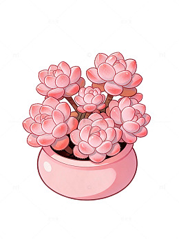 卡通风粉色多肉植物盆栽插画素材
