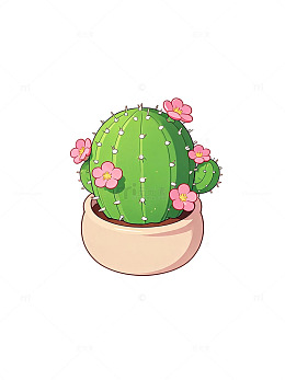 卡通风格开花仙人掌盆栽插画素材