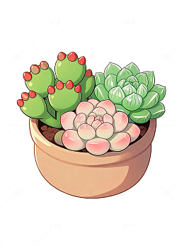 卡通风格多肉植物盆栽插画素材