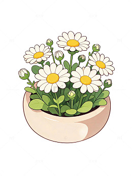 卡通风格雏菊盆栽插画设计素材