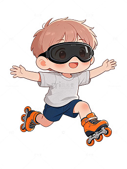 卡通风滑轮男孩动态插画设计素材