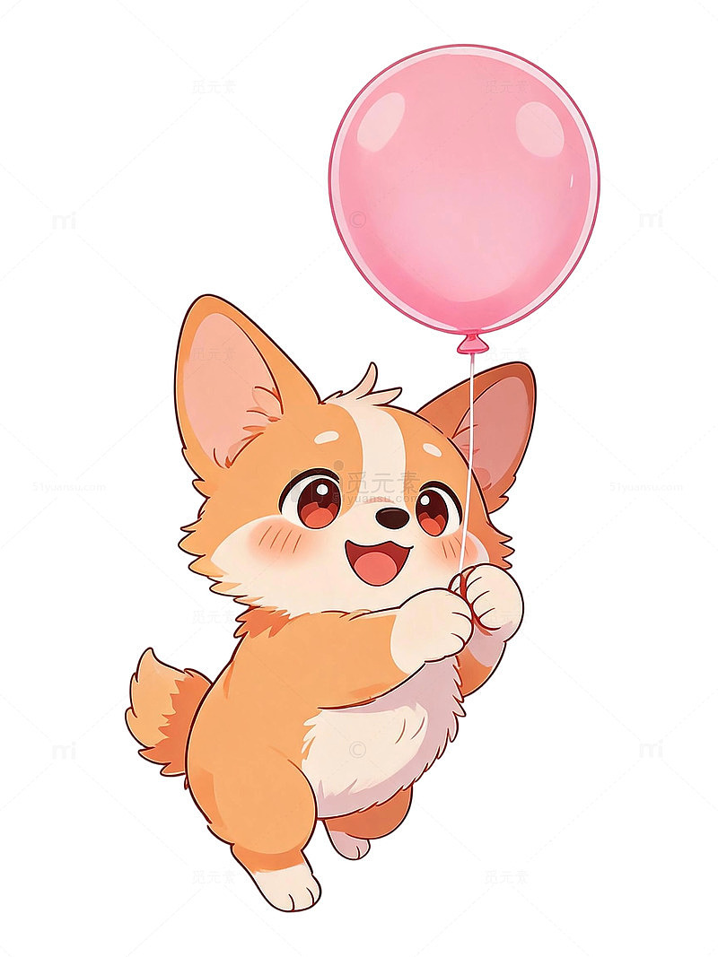 卡通风柯基犬气球可爱插画设计素材