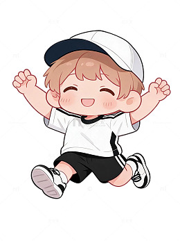 Q版卡通男孩跳跃可爱插画设计素材