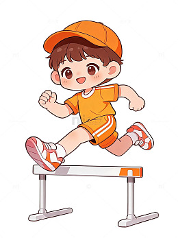 卡通风儿童跨栏运动插画素材