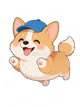 柯基犬跳跃可爱插画卡通风设计素材