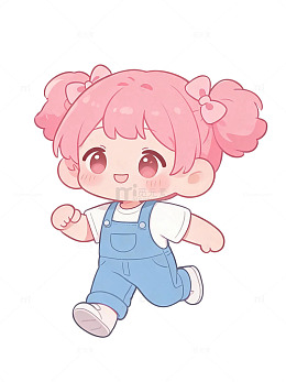 卡通风可爱女孩奔跑插画设计素材