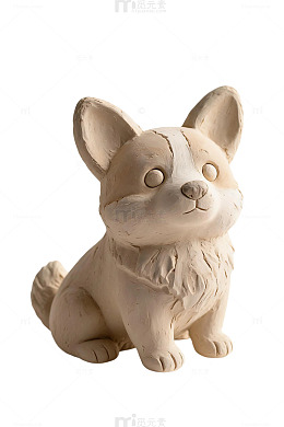 陶艺风格可爱柯基犬雕塑设计素材