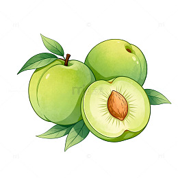 手绘风青色杏子水果插画设计素材