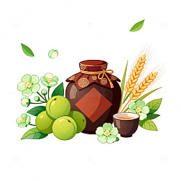 手绘风天然草本植物瓶装设计素材