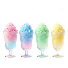 梦幻风彩色刨冰饮品插画素材