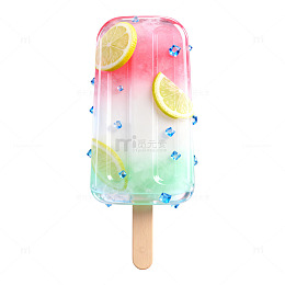 水彩风夏日清凉柠檬冰棒设计素材