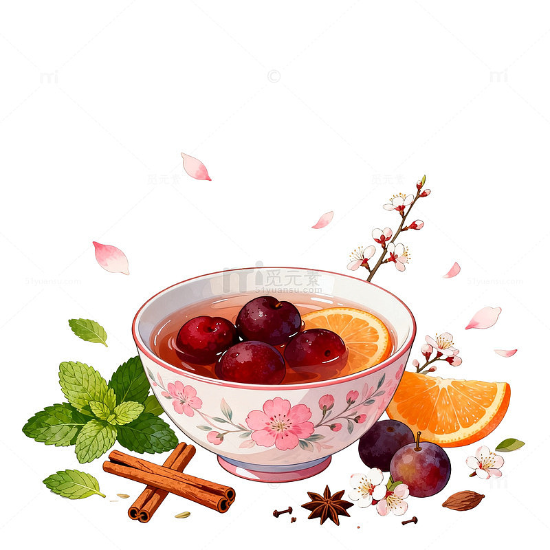 水彩风冬季热饮手绘水果茶设计素材