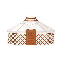 卡通风格白色蒙古包建筑插画设计素材