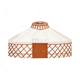 卡通风格白色简约蒙古包建筑插画设计素材