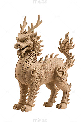 木雕风中国神兽麒麟雕塑设计素材