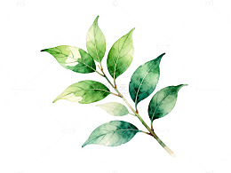 水彩风绿叶枝条手绘植物设计素材