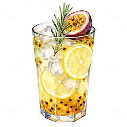 水彩风夏日饮品手绘柠檬百香果鸡尾酒设计素材