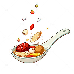 卡通风格汤匙中药食材插画设计素材