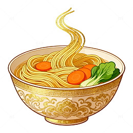 插画风热气腾腾面条碗矢量素材