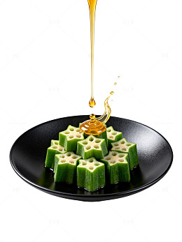 极简风秋葵淋油美食素材