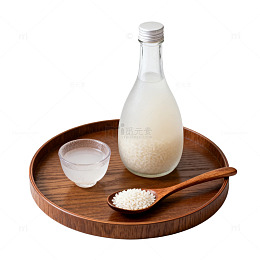 极简风米酒木盘静物素材