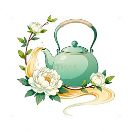 手绘风茶壶花卉装饰设计素材
