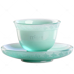 青瓷风古典茶杯茶托设计素材