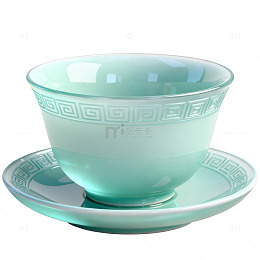 青瓷风古典茶杯茶托设计素材