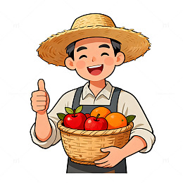 卡通风农民丰收水果篮插画设计素材