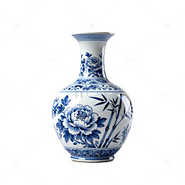 青花瓷风格花卉纹饰古典花瓶设计素材