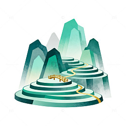 国风山水阶梯仙境插画设计素材