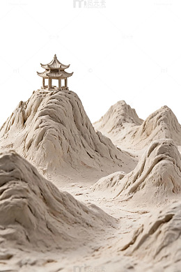 沙雕风格中式亭台山景设计素材