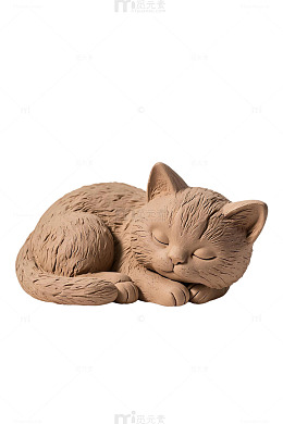 陶艺风格睡猫雕塑设计素材